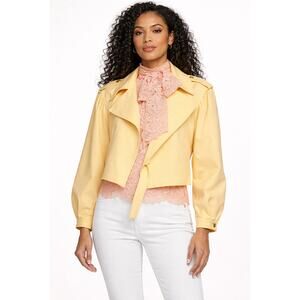 NWT Ryegrass Plus Size 1X Yellow Cropped Moto Jacket Lightweight Twill Tie Front